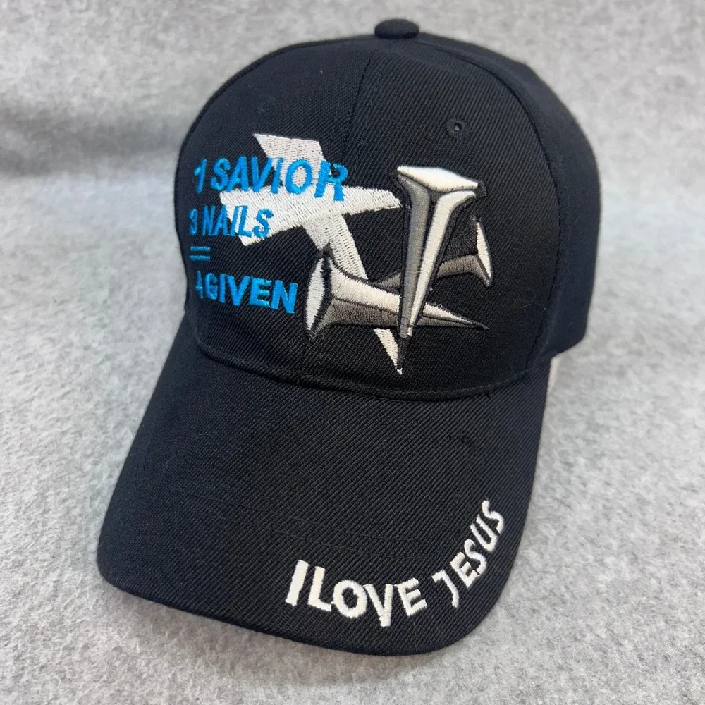 1 Savior 3 Nails 4Given Mens Black Unbranded Baseball Hat I Love Jesus OSFM